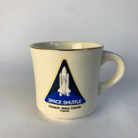 Vintage Kennedy Space Center Shuttle Florida Coffee Mug Gold Rim - Picture 1 of 7